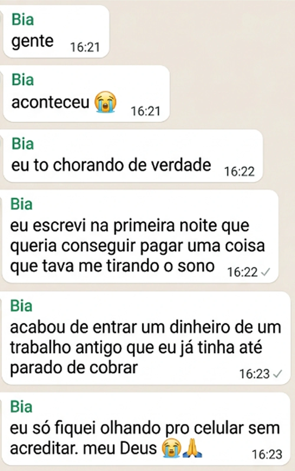 Mensagens enviadas com um relato sobre o recebimento de um pagamento